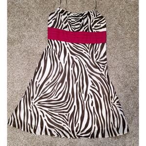 ANN TAYLOR Sz 10 A-line Dress Spaghetti Strap White/Brown w/Pink Waistband Lined